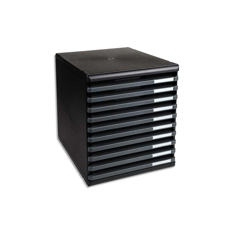 EXACOMPTA Module de classement 10 tiroirs ouverts, format A4 +. Dim: L28,8 x H32 x P35 cm. Coloris Noir