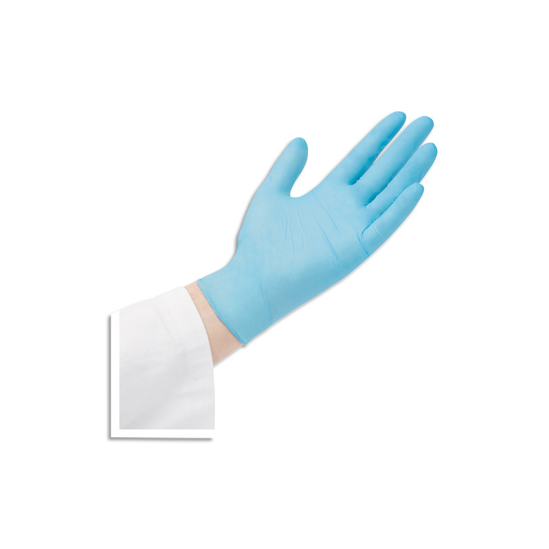 Boîte 100 gants ambidextres en nitrile non poudrés, hypoallergéniques, contact alimentaire, Taille 8 Bleu