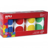 APLI KIDS Boîte de 4 rouleaux de gommettes rondes 45mm (1 416 unités), couleurs ass (jne, bl, rge et vrt)