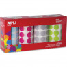 APLI KIDS Boîte de 4 rouleaux de gommettes rondes 20mm (7 080 unités), couleurs ass (bl, fush, gr et vrt)
