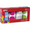 APLI KIDS Boîte de 4 rouleaux de gommettes rondes 45mm (1416 unités), couleurs ass (bl, fush, gris, vrt)