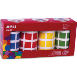 APLI KIDS Boîte de 4 rouleaux de gommettes carrées 20mm (7080 unités), couleurs ass (bl, rge, jne, vrt)