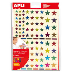 APLI KIDS Pochette de 6 feuilles (624 u) de gommettes forme étoiles couleurs métallisées