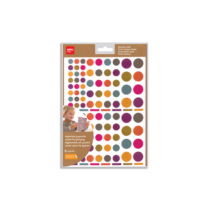 APLI KIDS Pochette de 6 feuilles (624 u) de gommettes nature kraft couleurs assorties