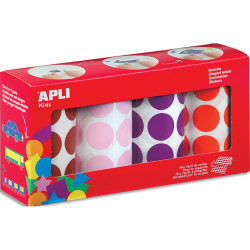 APLI KIDS Boîte de 4 rouleaux de gommettes (2832 u) rondes 33mm, couleur ass (marron, rose, lila, orge)