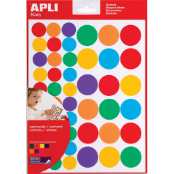 APLI KIDS Pochette de 20 feuilles de gommettes enlevables rondes de tailles (19/30 mm) et couleurs ass