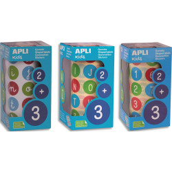 APLI KIDS Boîte de 3 rouleaux de gommettes lettres majuscules ABC + chiffres 123 20 mm assorties
