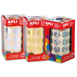 APLI KIDS Boîte de 3 rouleaux de gommettes rondes 20 mm couleurs or et argent holographique