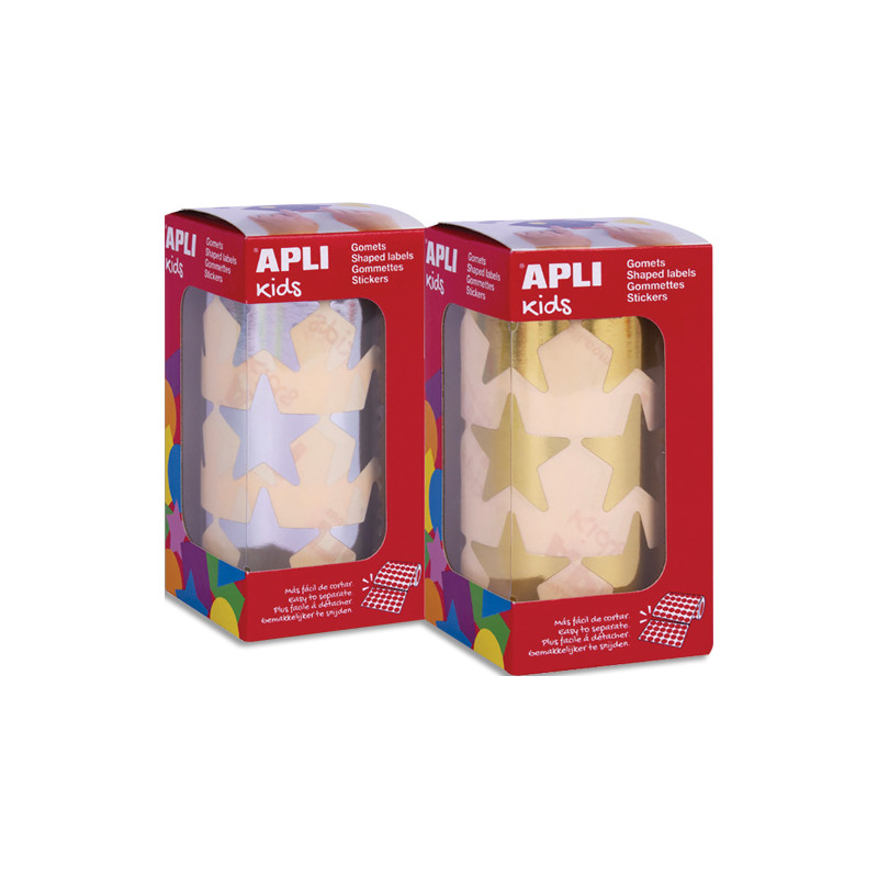 APLI KIDS Boîte de 2 rouleaux de gommettes étoiles 33mm couleurs or et argent