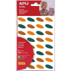 APLI KIDS Pochette de 6 feuilles (384 u) de gommettes enlevables feuilles d'arbres