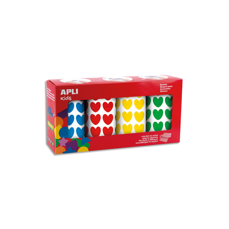 APLI KIDS Boîte de 4 rouleaux de gommettes (7080 u) cur 20 mm couleurs ass (bleu, rouge, jaune, vert)