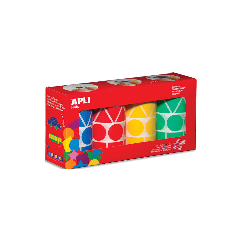 AGIPA Lot de 4 rouleaux de gommettes motifs et couleur assortis : carré, triangle, rectangle, rond