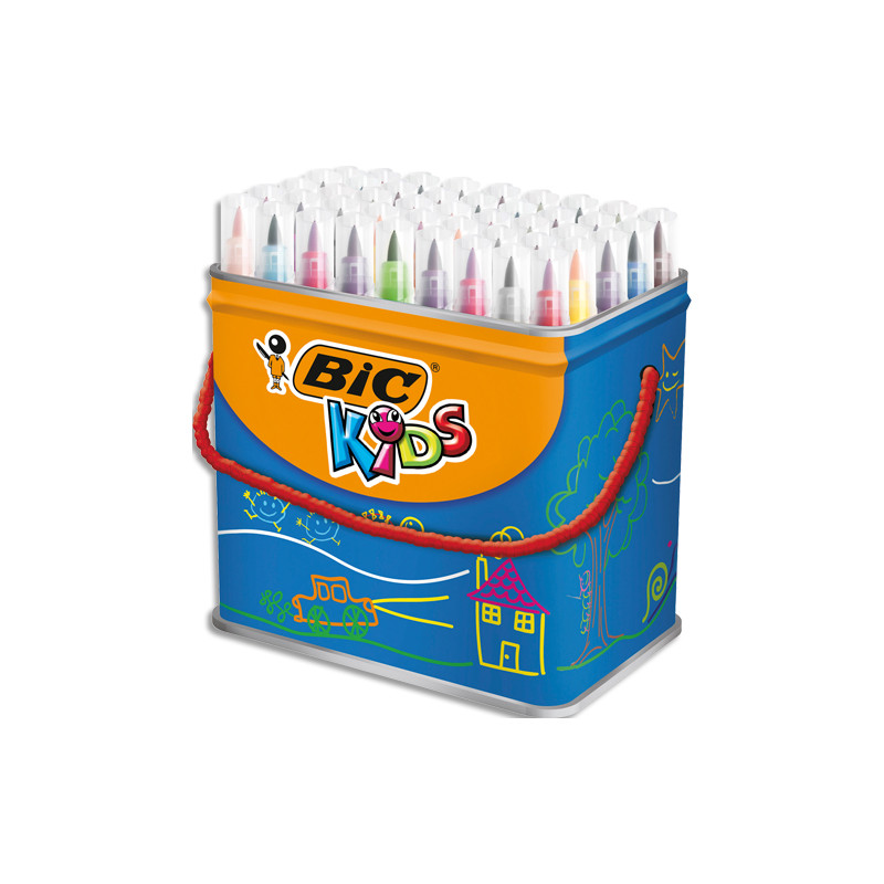 BIC Kids Ecriture Visaquarelle Feutres de Coloriage avec Pointe Pinceau - Couleurs Assorties, Pot de 84