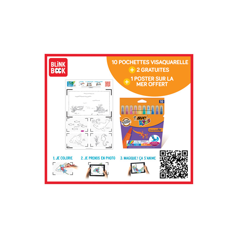 BIC Kids Visaquarelle x10 couleurs : 10 pochettes + 2 offertes + 1 poster animé + 1 fiche sur les océans