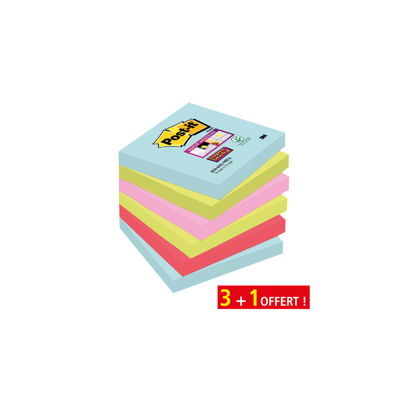 POST-IT Lot de 18 Blocs notes Super Sticky Collection MIAMI 76x76mm, 90 feuilles +1 Lot de 6 offert