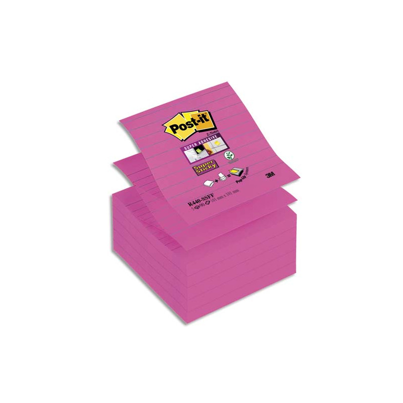 POST-IT Lot de 5 recharges Znotes Super Sticky Fuchsia 90 feuilles lignées 101x101 mm