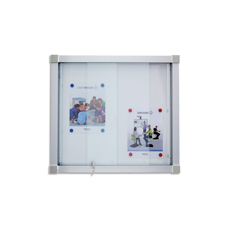 VANERUM Vitrine intérieur Grise 18 feuilles, porte coulissante, effaçable+magnétique L98,7xH138,5xP5,5 cm