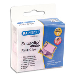 RAPESCO Boîte de 100 recharge Clips Rose poudré Supaclip en métal, capacité 40 feuilles 80g