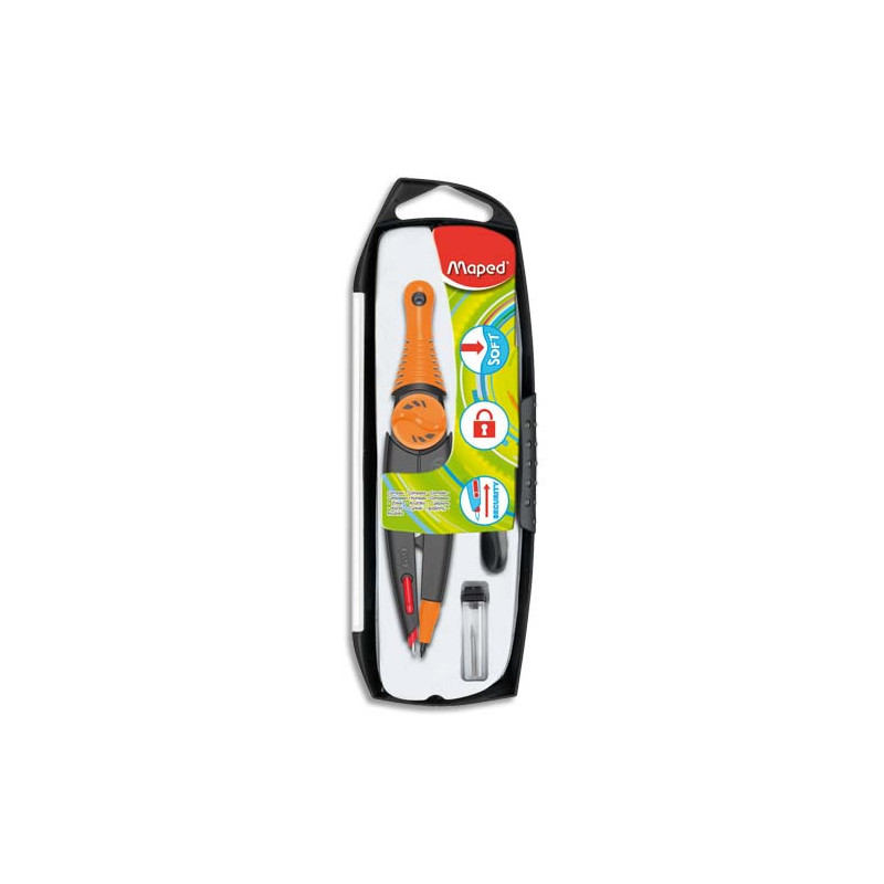 MAPED Stop & Safe - Coffret compas à mine 3 pièces - Coloris assortis Bleu, Orange ou Rose