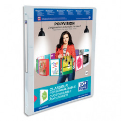 OXFORD Classeur personnalisable 1 face Polyvision 4 anneaux. Polypropylène 5/10e.Dos 2cm.Coloris incolore