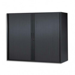 MT INTERNATIONAL Armoire basse métal monobloc Corps et Rideaux Noir 2 tablettes - Dim. 120x105x43 cm