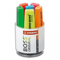 STABILO BOSS ORIGINAL surligneur pointe biseautée - Pot de 6 surligneurs fluo - Coloris assortis