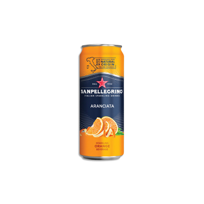 SAN PELLEGRINO Canette 33 cl de jus pétillant minérale aromatisé Aranciata Orange à base de concentré
