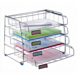 ALBA Set de 4 corbeilles format à l'italienne en fil métal chromé - Dimensions : L31,5 x H31,5 x P39 cm