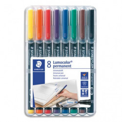 STAEDTLER Pochette de 8 feutres LUMOCOLOR Encre permanente. Coloris assortis. Pointe fine 0,6mm