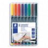 STAEDTLER Pochette de 8 feutres LUMOCOLOR Encre permanente. Coloris assortis. Pointe fine 0,6mm