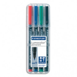 STAEDTLER Pochette de 4 feutres multi-usages LUMOCOLOR Encre permanente assortis. Pointe moyenne 1mm