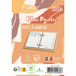 EXACOMPTA Bloc éphéméride recyclé, date à gauche Janvier à Décembre 2025