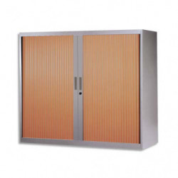 MT INTERNATIONAL Armoire basse métal monobloc Corps silver/Rideaux merisier 2 tablet. - Dim. 120x105x43cm