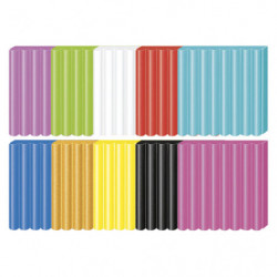 FIMO Lot 10 pains 57G Blanc-citron-Noir-rge-or métal-framboise-vert pomme-lavande-menthe-Bleu pacifiq