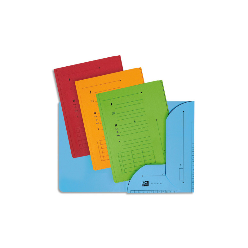 OXFORD Paquet de 25 chemises HV ULTIMATE 2 rabats. En kraft 240g. Pour format A4. Coloris assortis vifs