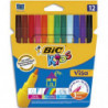 BIC Kids Visa Feutres de Coloriage à Pointe Fine - Couleurs Assorties, Etui Carton de 12