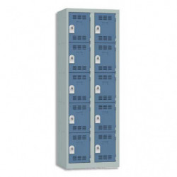 PIERRE HENRY Vestiaire 5 Cases + 2 Colonnes - Dimensions : L60 x H180 x P50 cm Gris perle Bleu