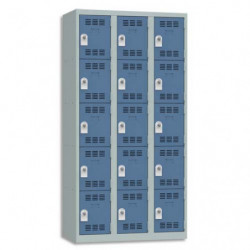 PIERRE HENRY Vestiaire 5 Cases + 3 Colonnes - Dimensions : L90 x H180 x P50 cm Gris perle Bleu