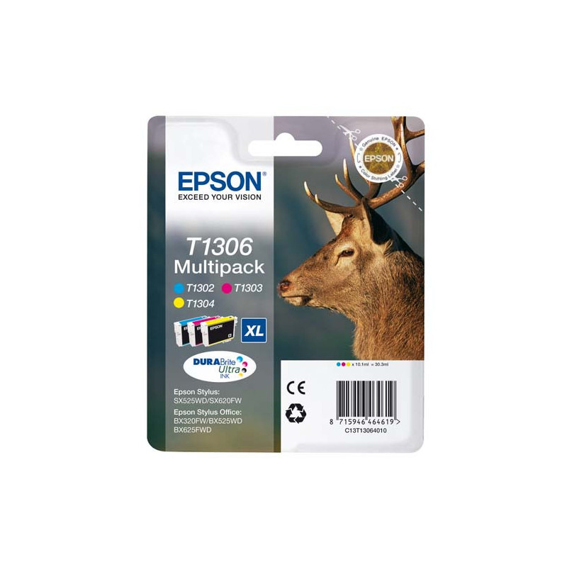 EPSON Multipack Cartouches Jet d'Encre DURABrite Ultra C/M/J (XL) ''Cerf'' (T1306) - C13T13064012