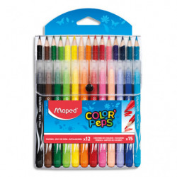MAPED Pochette de 12 feutres LONG LIFE + 15 crayons de couleur COLOR PEPS