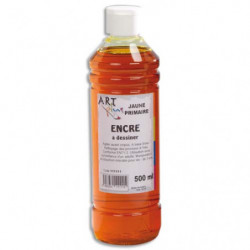 ART PLUS Flacon de 500ml d'encre à dessiner Jaune. Couleurs intenses, totalement aquarellable, fusante