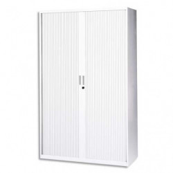 MT INTERNATIONAL Armoire haute métal monobloc Corps et Rideaux Blanc 4 tablettes Dim. L120 x H198 x P43cm