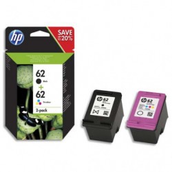 HP 62 Pack de 2 Cartouches d'Encre Noire et Trois Couleurs Authentiques (N9J71AE)