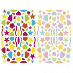 MAILDOR Sachet de 4 planches 10,5x16cm, 320 gommettes Initial multiformes couleurs vif/pastel assorties