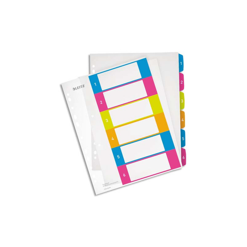 LEITZ Intercalaires imprimables WOW, 6 touches, A4+, PP, multicolore