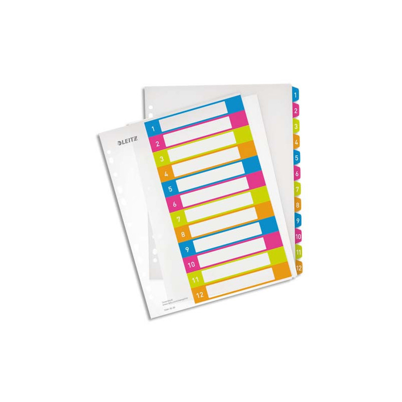 LEITZ Intercalaires imprimables WOW, 12 touches, A4+, PP, multicolore