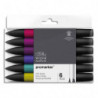 WINSOR & NEWTON Set 6 marqueurs double pointe PROMARKER. A base d'alcool. Tons riches assortis