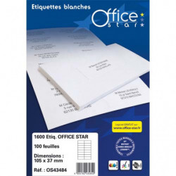 OFFICE STAR Boîte de 1600 étiquettes multi-usage Blanches 105X37mm OS43484