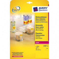 AVERY Boîte de 20 etiquettes Laser rectangulaires enlevables 21x29,7cm coloris Jaune fluo L6006-20