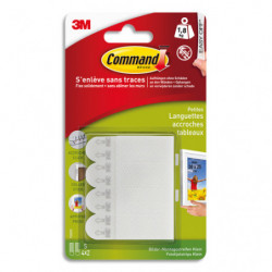 POST-IT Blister de 8 Languettes de fixation Command pour tableau, Petit modèle Blanc Poids max 1,8 kg